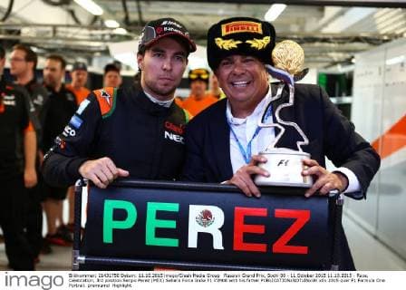 Russian Grand Prix, Sochi 08 - 11 October 2015 11.10.2015 - Race, Celebration, 3rd position Sergio Perez (MEX) Sahara Force India F1 VJM08 with his father 