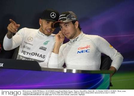 Russian Grand Prix, Sochi 08 - 11 October 2015 11.10.2015 - Race, press conference PK Pressekonferenz Lewis Hamilton (GBR) Mercedes AMG F1 W06 and Sergio Perez (MEX) Sahara Force India F1 VJM08 