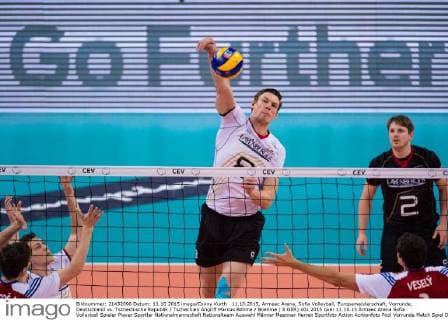 11.10.2015, Armeec Arena, Sofia Volleyball, Europameisterschaft, Vorrunde, Deutschland vs. Tschechische Republik Tschechien Angriff Marcus Böhme Boehme ( 8 GER)