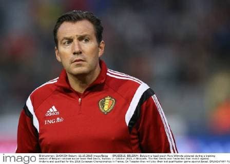 - BRUSSELS, BELGIUM: Belgium s head coach Marc Wilmots pictured during a training session of Belgian national soccer team Red Devils, Sunday 11 October 2015, in Brussels. The Red Devils won Yesterday their match against Andorra and qualified for the 2016 European Championships in France. On Tuesday they will play their last qualification game against Israel. BRUNOxFAHY  x04719013x