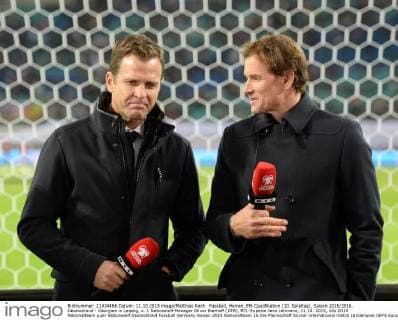 Fussball, Herren, EM-Qualifikation (10. Spieltag), Saison 2015 2016, Deutschland - Georgien in Leipzig, v. l. Nationalelf-Manager Oliver Bierhoff (DFB), RTL-Experte Jens Lehmann, 11.10. 2015,