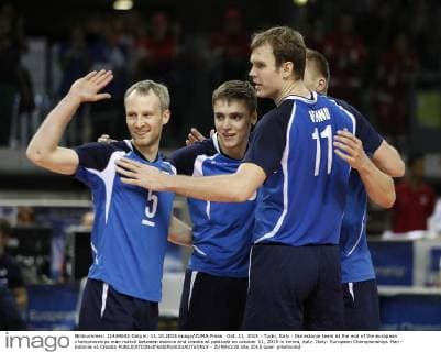 Oct. 11, 2015 - Turin, Italy - the estonia team at the end of the european championships man match between estonia and croatia at palavela on october 11, 2015 in torino, italy. Italy: European Championships Man - Estonia vs Croatia  - ZUMAn230