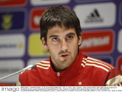Oct. 11, 2015 - Kiev, Ukraine - Spain players MIKEL SAN JOSE answers questions of journalists during a press conference PK Pressekonferenz in Kiev, Ukraine, 11 October 2015. Spain will face Ukraine in the UEFA EURO EM Europameisterschaft Fussball 2016 qualifying, group C, soccer match on 12 October 2015 at the Olimpiyskyi stadium in Kiev. SOCCER 2015 - Spain vs Ukraine,UEFA EURO 2016 QUALIFICATION - ZUMAg194