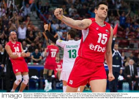 11.10.2015, Armeec Arena, Sofia Volleyball, Europameisterschaft, Vorrunde, Bulgarien vs. Niederlande Jubel Todor Aleksiev ( 15 BUL)