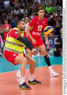 11.10.2015, Armeec Arena, Sofia Volleyball, Europameisterschaft, Vorrunde, Bulgarien vs. Niederlande Annahme Vladislav Ivanov ( 16 BUL) Libero