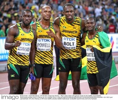 BOLT Usain Team JAM gewann Gold mit der Staffel Leichtsthletik Weltmeisterschaften 2015 in Peking am 29. Ausgust 2015 in Peking 