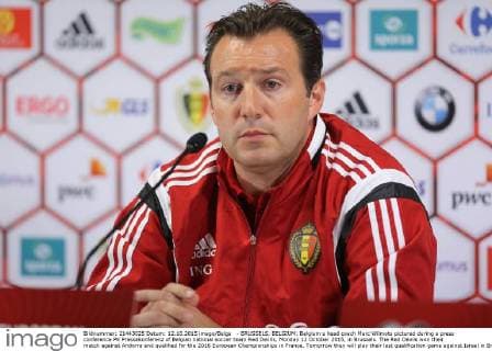 - BRUSSELS, BELGIUM: Belgium s head coach Marc Wilmots pictured during a press conference PK Pressekonferenz of Belgian national soccer team Red Devils, Monday 12 October 2015, in Brussels. The Red Devils won their match against Andorra and qualified for the 2016 European Championships in France. Tomorrow they will play their last qualification game against Israel in Brussels. BRUNOxFAHY  x04719170x