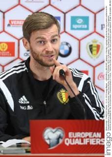 - BRUSSELS, BELGIUM: Belgium s Nicolas Lombaerts pictured during a press conference PK Pressekonferenz of Belgian national soccer team Red Devils, Monday 12 October 2015, in Brussels. The Red Devils won their match against Andorra and qualified for the 2016 European Championships in France. Tomorrow they will play their last qualification game against Israel in Brussels. BRUNOxFAHY  x04719180x