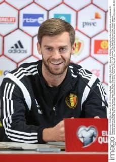 - BRUSSELS, BELGIUM: Belgium s Nicolas Lombaerts pictured during a press conference PK Pressekonferenz of Belgian national soccer team Red Devils, Monday 12 October 2015, in Brussels. The Red Devils won their match against Andorra and qualified for the 2016 European Championships in France. Tomorrow they will play their last qualification game against Israel in Brussels. BRUNOxFAHY  x04719190x