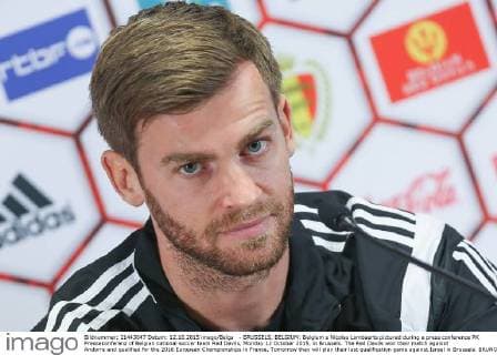 - BRUSSELS, BELGIUM: Belgium s Nicolas Lombaerts pictured during a press conference PK Pressekonferenz of Belgian national soccer team Red Devils, Monday 12 October 2015, in Brussels. The Red Devils won their match against Andorra and qualified for the 2016 European Championships in France. Tomorrow they will play their last qualification game against Israel in Brussels. BRUNOxFAHY  x04719195x
