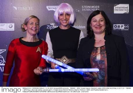 TENNIS - WTA Tennis Damen Generali Ladies 2015 LINZ,AUSTRIA,12.OCT.15 - TENNIS - WTA Tour, Generali Ladies, players party. Image shows Sandra Reichel, Andrea Petkovic (GER) and Pauline Seidermann. GEPAxpictures xMatthiasxHauer