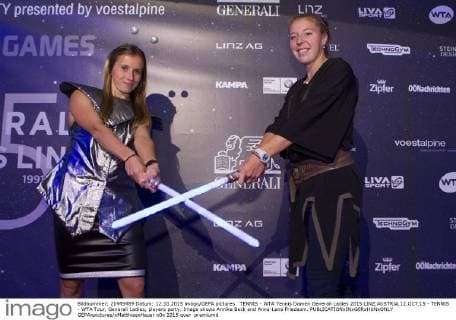 TENNIS - WTA Tennis Damen Generali Ladies 2015 LINZ,AUSTRIA,12.OCT.15 - TENNIS - WTA Tour, Generali Ladies, players party. Image shows Annika Beck and Anna-Lena Friedsam. GEPAxpictures xMatthiasxHauer