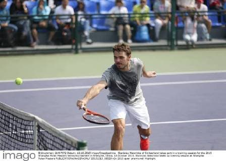 Stanislas Wawrinka of Switzerland takes part in a training session for the 2015 Shanghai Rolex Masters tennis tournament in Shanghai, China, 13 October 2015. Stanislas Wawrinka heats up training session at Shanghai Rolex Masters  20151013_08529