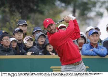 Oct. 11, 2015 - Incheon, South Korea - October 11, 2015 - South Korea, Incheon : United States Team Player Dustin Johnson action on the 4th tee during the PGA Golf Herren Tour President Cup Single Match at Jack Nicklaus GC in Incheon, South Korea. PGA Presidents Cup  - ZUMAn230