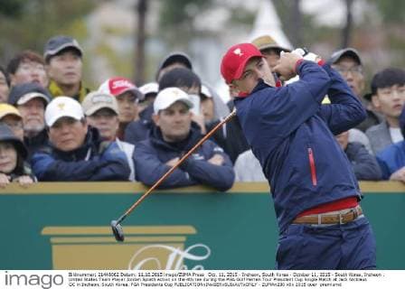 Oct. 11, 2015 - Incheon, South Korea - October 11, 2015 - South Korea, Incheon : United States Team Player Jordan Spieth action on the 4th tee during the PGA Golf Herren Tour President Cup Single Match at Jack Nicklaus GC in Incheon, South Korea. PGA Presidents Cup  - ZUMAn230