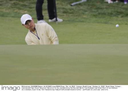 Oct. 11, 2015 - Incheon, South Korea - October 11, 2015 - South Korea, Incheon : International Team Player Sangmoon Bae action on the 18th hall during the PGA Golf Herren Tour President Cup Single Match at Jack Nicklaus GC in Incheon, South Korea. PGA Presidents Cup  - ZUMAn230