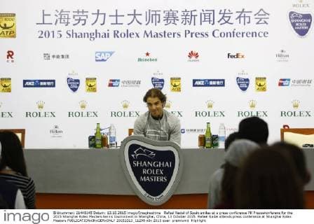 Rafael Nadal of Spain smiles at a press conference PK Pressekonferenz for the 2015 Shanghai Rolex Masters tennis tournament in Shanghai, China, 13 October 2015. Rafael Nadal attends press conference at Shanghai Rolex Masters  20151013_11298