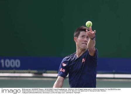 Nishikori Kei of Japan takes part in a training session for the 2015 Shanghai Rolex Masters tennis tournament in Shanghai, China, 13 October 2015. Nishikori Kei gears up for Shanghai Rolex Masters  20151013_11342