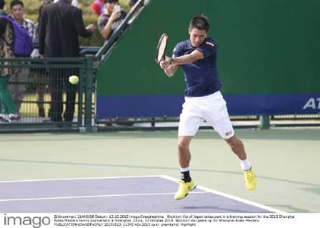 Nishikori Kei of Japan takes part in a training session for the 2015 Shanghai Rolex Masters tennis tournament in Shanghai, China, 13 October 2015. Nishikori Kei gears up for Shanghai Rolex Masters  20151013_11343