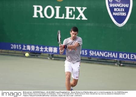 Novak Djokovic of Serbia takes part in a training session for the 2015 Shanghai Rolex Masters tennis tournament in Shanghai, China, 13 October 2015. Novak Djokovic feels relaxed during training session at Shanghai Rolex Masters  20151013_50252
