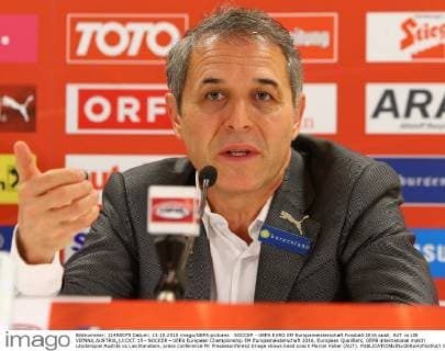 SOCCER - UEFA EURO EM Europameisterschaft Fussball 2016 quali, AUT vs LIE VIENNA,AUSTRIA,13.OCT.15 - SOCCER - UEFA European Championship EM Europameisterschaft 2016, European Qualifiers, OEFB international match Länderspiel Austria vs Liechtenstein, press conference PK Pressekonferenz Image shows head coach Marcel Koller (AUT). GEPAxpictures xChristianxOrt