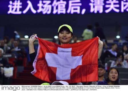Oct. 13, 2015 - Shanghai, People s Republic of China - A fan of ROGER FEDERER (SUI) during the match against ALBERTO RAMOS VINOLAS (ESP), Vinolas defeated Fededer 2 -1 during the Shanghai Rolex Masters 2015. Tennis 2015 - Shanghai Rolex Masters  - ZUMAm119