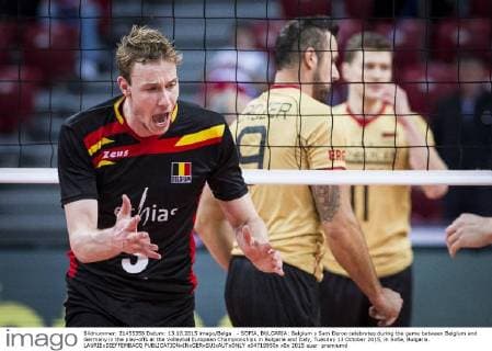 - SOFIA, BULGARIA: Belgium s Sam Deroo celebrates during the game between Belgium and Germany in the play-offs at the Volleybal European Championships in Bulgaria and Italy, Tuesday 13 October 2015, in Sofia, Bulgaria. LAURIExDIEFFEMBACQ  x04719950x