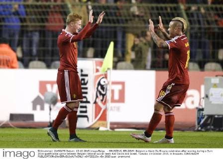 - BRUSSELS, BELGIUM: Belgium s Kevin De Bruyne celebrates after scoring during a Euro 2016 qualification game between Belgian national soccer team Red Devils and Israel, Tuesday 13 October 2015, in Brussels. DIRKxWAEM  x04720225x