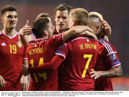 - BRUSSELS, BELGIUM: Belgium s Kevin De Bruyne celebrates after scoring during a Euro 2016 qualification game between Belgian national soccer team Red Devils and Israel, Tuesday 13 October 2015, in Brussels. VIRGINIExLEFOUR  x04720254x