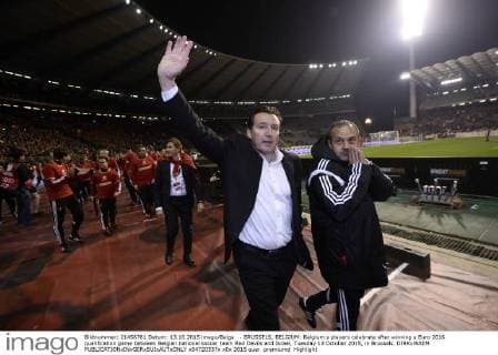 - BRUSSELS, BELGIUM: Belgium s players celebrate after winning a Euro 2016 qualification game between Belgian national soccer team Red Devils and Israel, Tuesday 13 October 2015, in Brussels. DIRKxWAEM  x04720337x