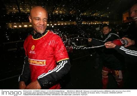 - BRUSSELS, BELGIUM: Belgium s Vincent Kompany celebrates after winning a Euro 2016 qualification game between Belgian national soccer team Red Devils and Israel, Tuesday 13 October 2015, in Brussels. VIRGINIExLEFOUR  x04720371x