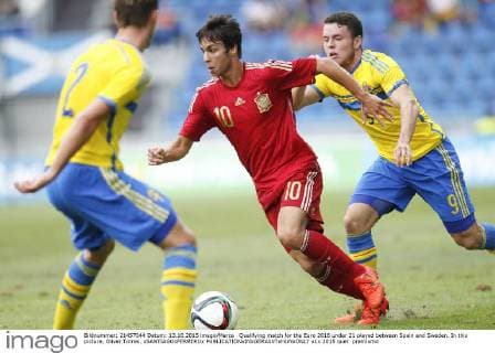 Qualifying match for the Euro 2016 under 21 played between Spain and Sweden. In this picture, Oliver Torres. xSANTIAGOxFERREROx 