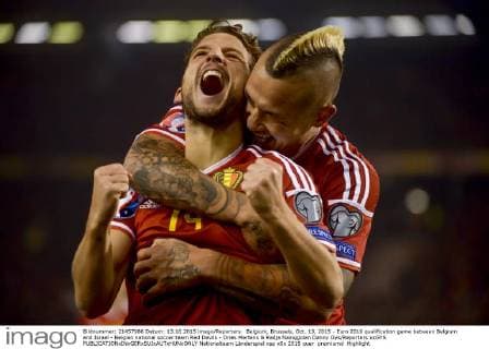 Belgium, Brussels, Oct. 13, 2015 - Euro 2016 qualification game between Belgium and Israel - Belgian national soccer team Red Devils - Dries Mertens & Radja Nainggolan Danny Gys Reporters xxGYS 