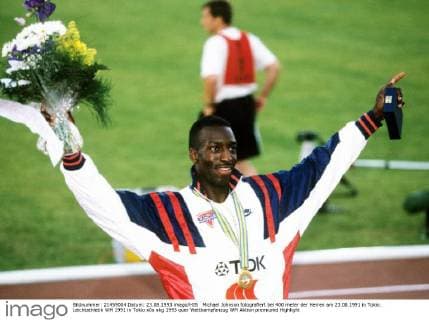 Michael Johnson fotografiert bei 400 meter der Herren am 23.08.1991 in Tokio. Leichtathletik WM 1991 in Tokio