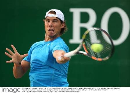 Rafael Nadal of Spain takes part in a training session for the 2015 Shanghai Rolex Masters tennis tournament in Shanghai, China, 14 October 2015. Rafael Nadal in full swing for Shanghai Rolex Masters  20151014_34822