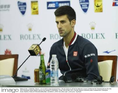 Novak Djokovic of Serbia attends a press conference PK Pressekonferenz for the 2015 Shanghai Rolex Masters tennis tournament in Shanghai, China, 14 October 2015. Novak Djokovic attends press conference at Shanghai Rolex Masters  20151014_13470