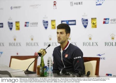 Novak Djokovic of Serbia attends a press conference PK Pressekonferenz for the 2015 Shanghai Rolex Masters tennis tournament in Shanghai, China, 14 October 2015. Novak Djokovic attends press conference at Shanghai Rolex Masters  20151014_35882