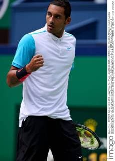 SHANGHAI, CHINA - OCTOBER 14: (CHINA OUT) Nick Kyrgios of Australia celebrates during their men s singles second round match against Kei Nishikori of Japan on day 4 of 2015 Shanghai Rolex Masters at Qi Zhong Tennis Centre on October 14, 2015 in Shanghai, China.  CFP474329036 
