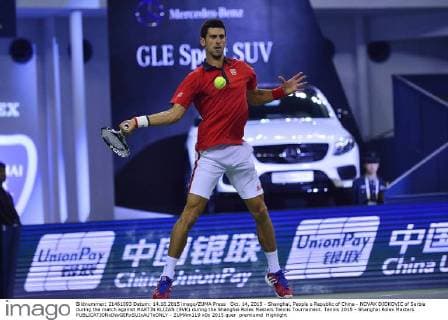Oct. 14, 2015 - Shanghai, People s Republic of China - NOVAK DJOKOVIC of Serbia during the match against MARTIN KLIZAN (SVK) during the Shanghai Rolex Masters Tennis Tournament. Tennis 2015 - Shanghai Rolex Masters  - ZUMAm119