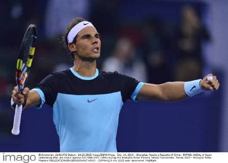 Oct. 14, 2015 - Shanghai, People s Republic of China - RAFAEL NADAL of Spain celebrating after win match against IVO KARLOVIC (CRO) during the Shanghai Rolex Masters Tennis Tournament. Tennis 2015 - Shanghai Rolex Masters  - ZUMAm119