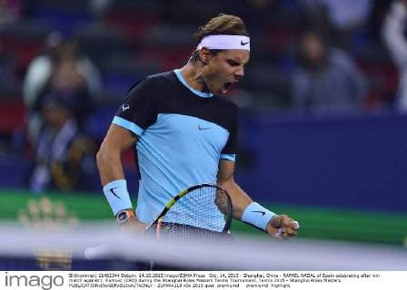 Oct. 14, 2015 - Shanghai, China - RAFAEL NADAL of Spain celebrating after win match against I. Karlovic (CRO) during the Shanghai Rolex Masters Tennis Tournament. Tennis 2015 - Shanghai Rolex Masters  - ZUMAm119