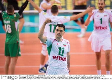14.10.2015, Armeec Arena, Sofia Volleyball, Europameisterschaft, Viertelfinale, Deutschland vs. Bulgarien Jubel Vladimir Nikolov ( 11 BUL)