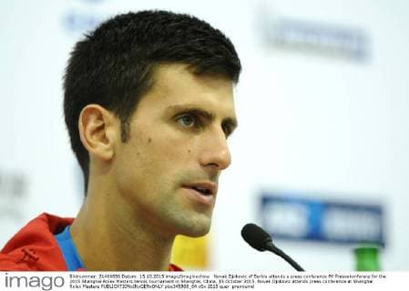 Novak Djokovic of Serbia attends a press conference PK Pressekonferenz for the 2015 Shanghai Rolex Masters tennis tournament in Shanghai, China, 15 October 2015. Novak Djokovic attends press conference at Shanghai Rolex Masters  pbu345808_04