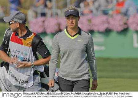 Oct. 15, 2015 - Incheon, South Korea - October 15, 2015 - South Korea, Incheon : Suzann Pettersen of Norway action on the 18th fairway during the LPGA Golf Damen KEB HANA Bank Championship round 1 at Sky72 Ocean course in Incheon, South Korea. LPGA KEB HANA Bank Championship Round 1  - ZUMAn230