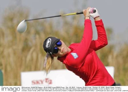 Oct. 15, 2015 - Incheon, South Korea - October 15, 2015 - South Korea, Incheon : Paula Creamer of United States action on the 9th tee during the LPGA Golf Damen KEB HANA Bank Championship round 1 at Sky72 Ocean course in Incheon, South Korea. LPGA KEB HANA Bank Championship Round 1  - ZUMAn230