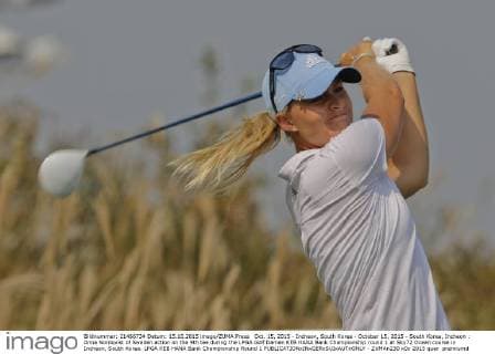 Oct. 15, 2015 - Incheon, South Korea - October 15, 2015 - South Korea, Incheon : Anna Nordqvist of Sweden action on the 9th tee during the LPGA Golf Damen KEB HANA Bank Championship round 1 at Sky72 Ocean course in Incheon, South Korea. LPGA KEB HANA Bank Championship Round 1  - ZUMAn230