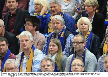 Schwerin, 15. October 2015 Volleyball, Saison 2015 2016, Bundesliga Frauen, 1. Spieltag, Schweriner SC - Allianz MTV Stuttgart: Hauptsponsor Uwe Blaumann (Palmberg Büroeinrichtungen Mitte)