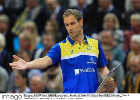Schwerin, 15. October 2015 Volleyball, Saison 2015 2016, Bundesliga Frauen, 1. Spieltag, Schweriner SC - Allianz MTV Stuttgart: Felix Koslowski (Trainer Schweriner SC)