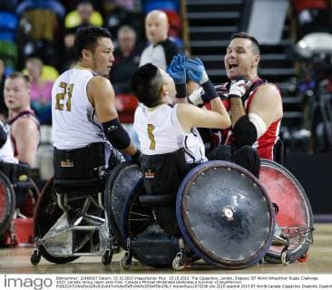 15.10.2015. The Copperbox, London, England. BT World Wheelchair Rugby Challenge 2015. Canada versus Japan semi-final. Canada s Michael Whitehead celebrates a turnover xCraigxMercerx  ActionPlus11672536