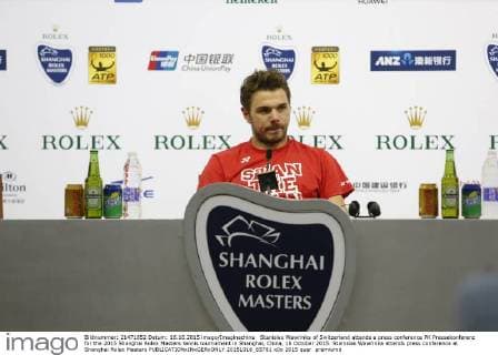 Stanislas Wawrinka of Switzerland attends a press conference PK Pressekonferenz for the 2015 Shanghai Rolex Masters tennis tournament in Shanghai, China, 16 October 2015. Stanislas Wawrinka attends press conference at Shanghai Rolex Masters  20151016_65781